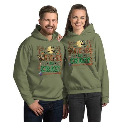 Witches Be Crazy Hoodie (Halloween Witch) Color: Military Green