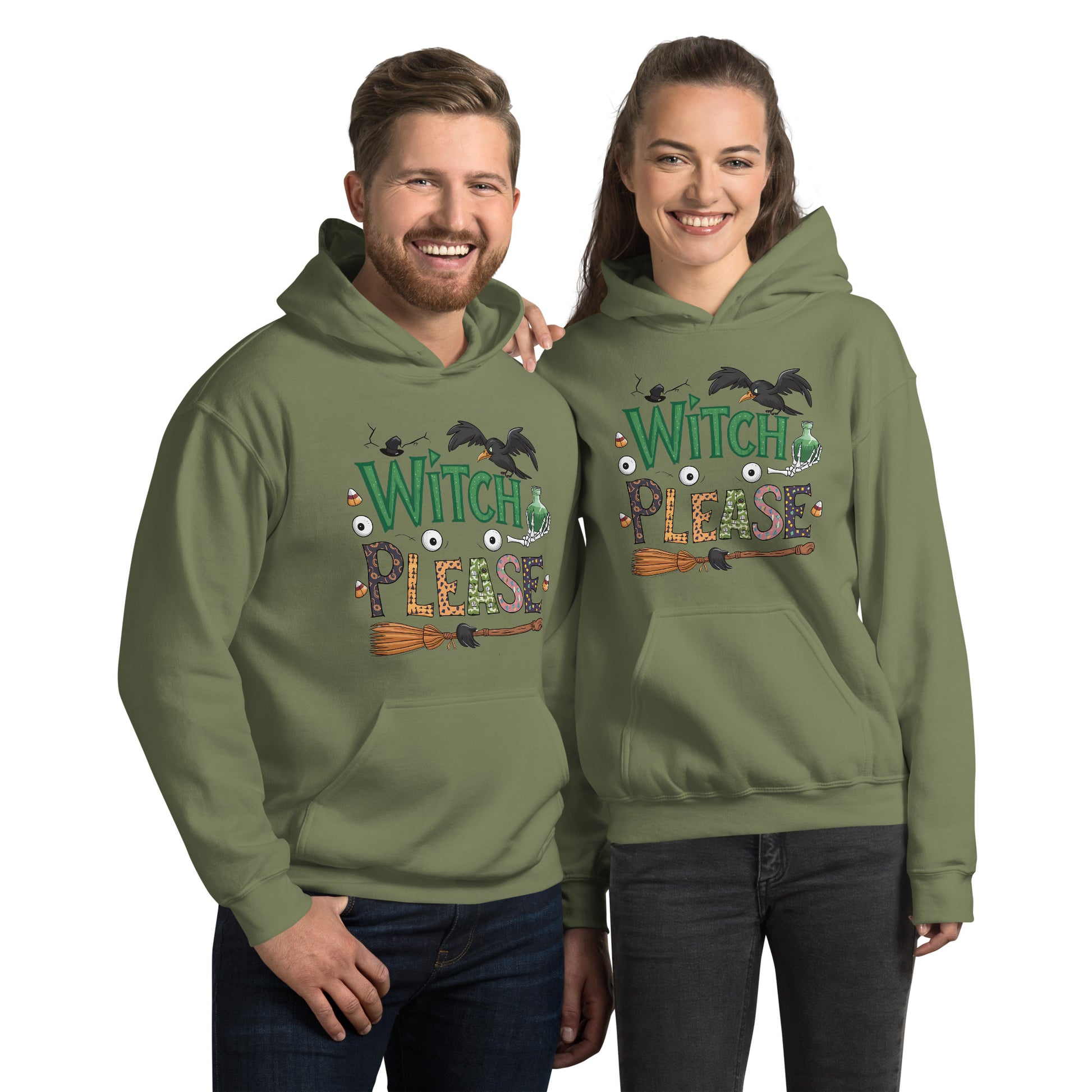 Witch Please Hoodie (Halloween Witch) - Color: Military Green