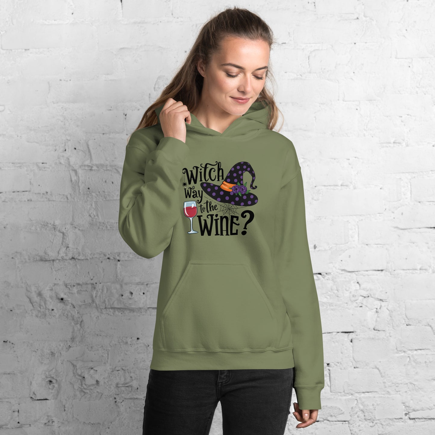 Witch Way To The Wine Hoodie (Halloween Witch) Color: Red