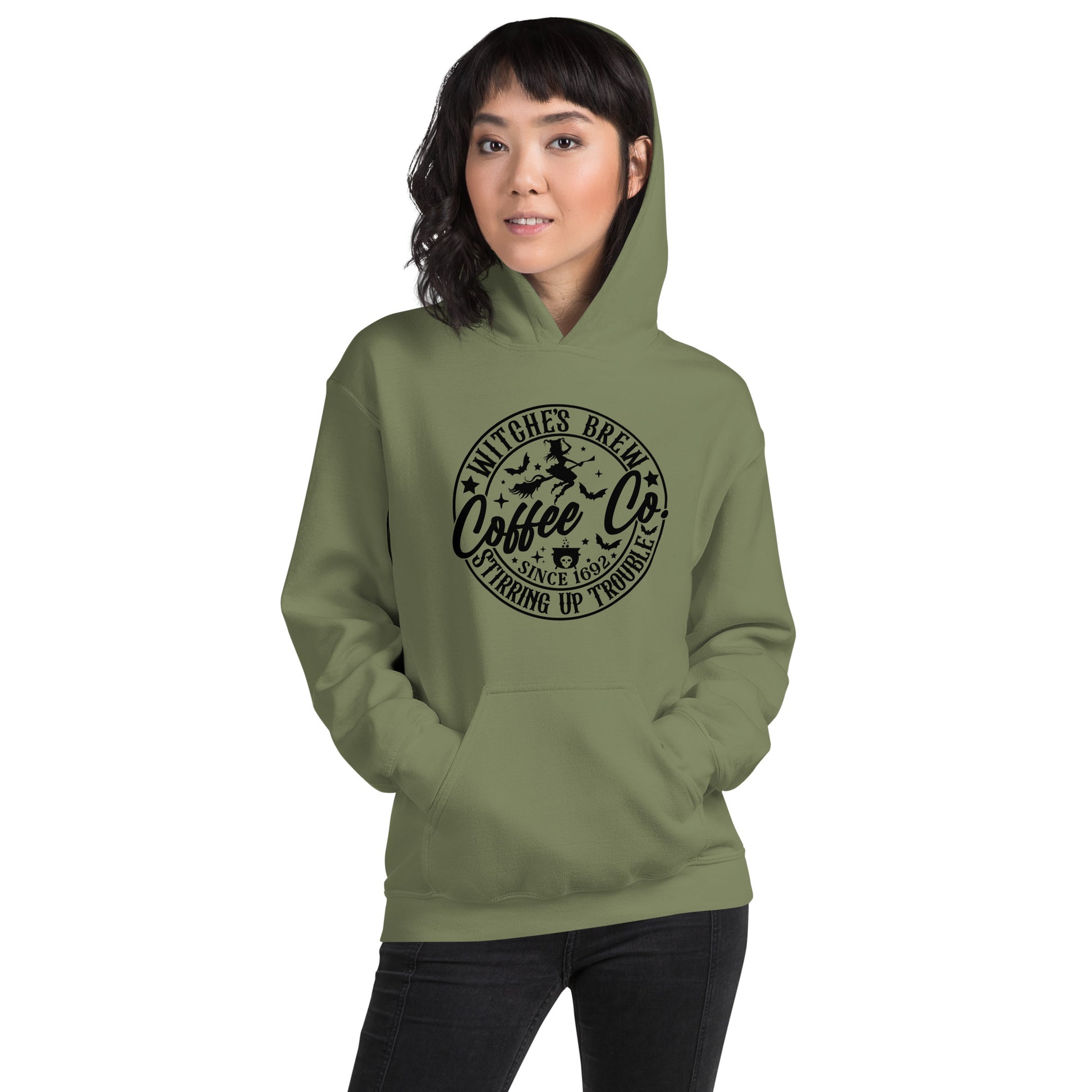 Witches Brew Coffee Co Stirring Up Trouble (Halloween) Hoodie Color: Red