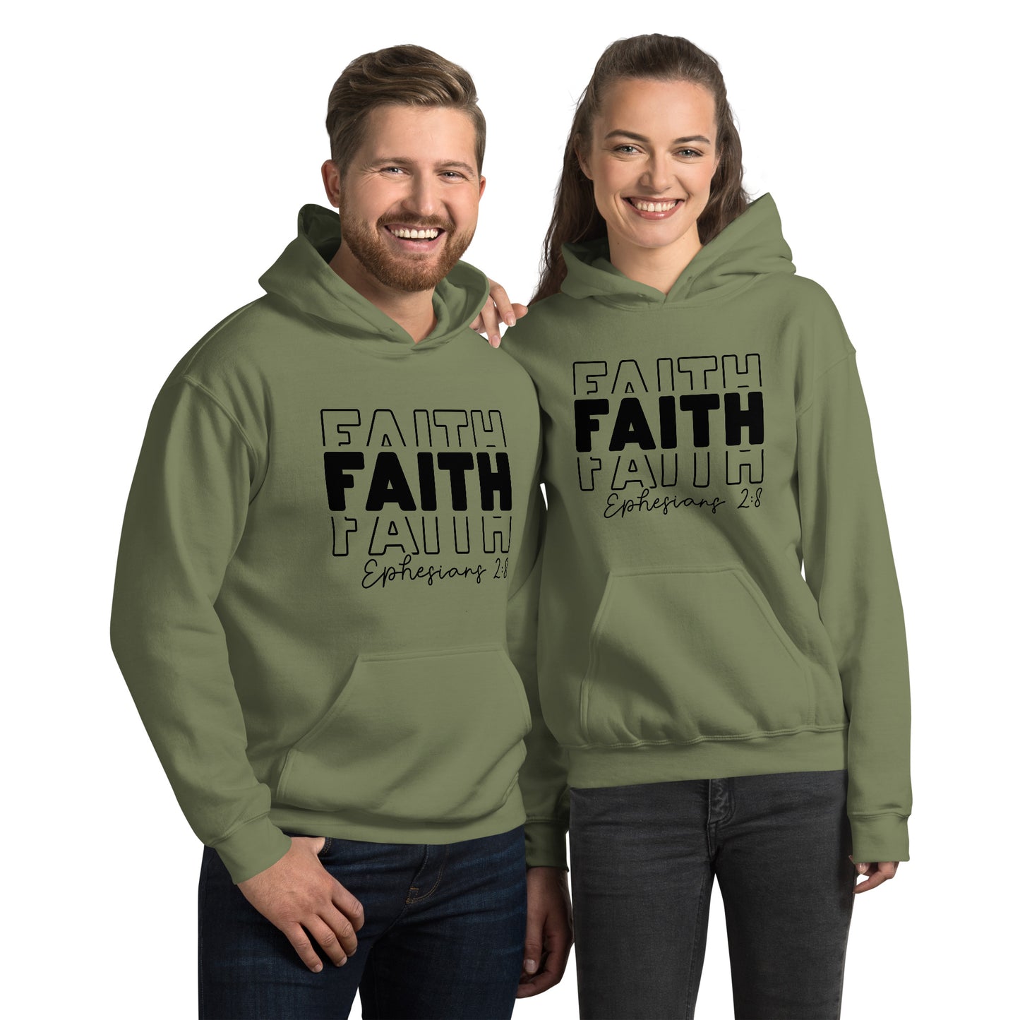 Faith Ephesians 2:8 Hoodie (essence of Faith as a gift from God) - Color: Military Green