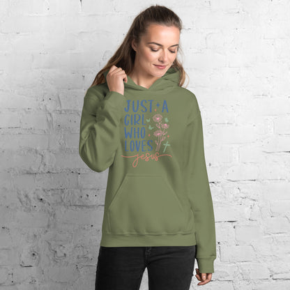 Just A Girl Who Loves Jesus Hoodie - Color: Military Green