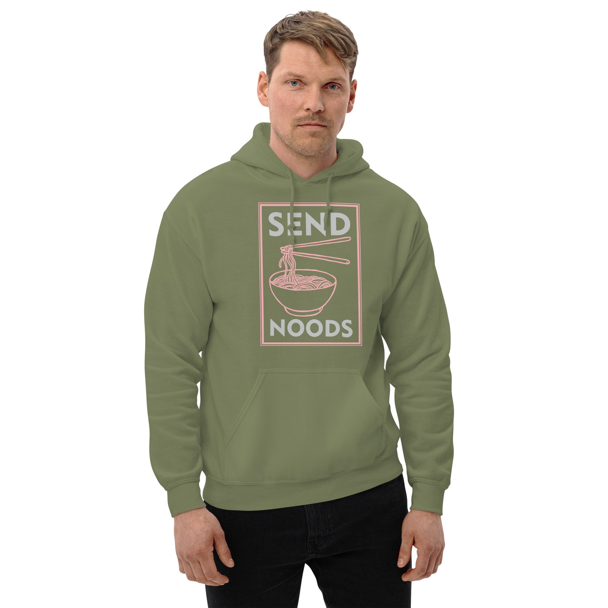 Send Noods Hoodie (Funny Noodle Humor) - Color: Military Green