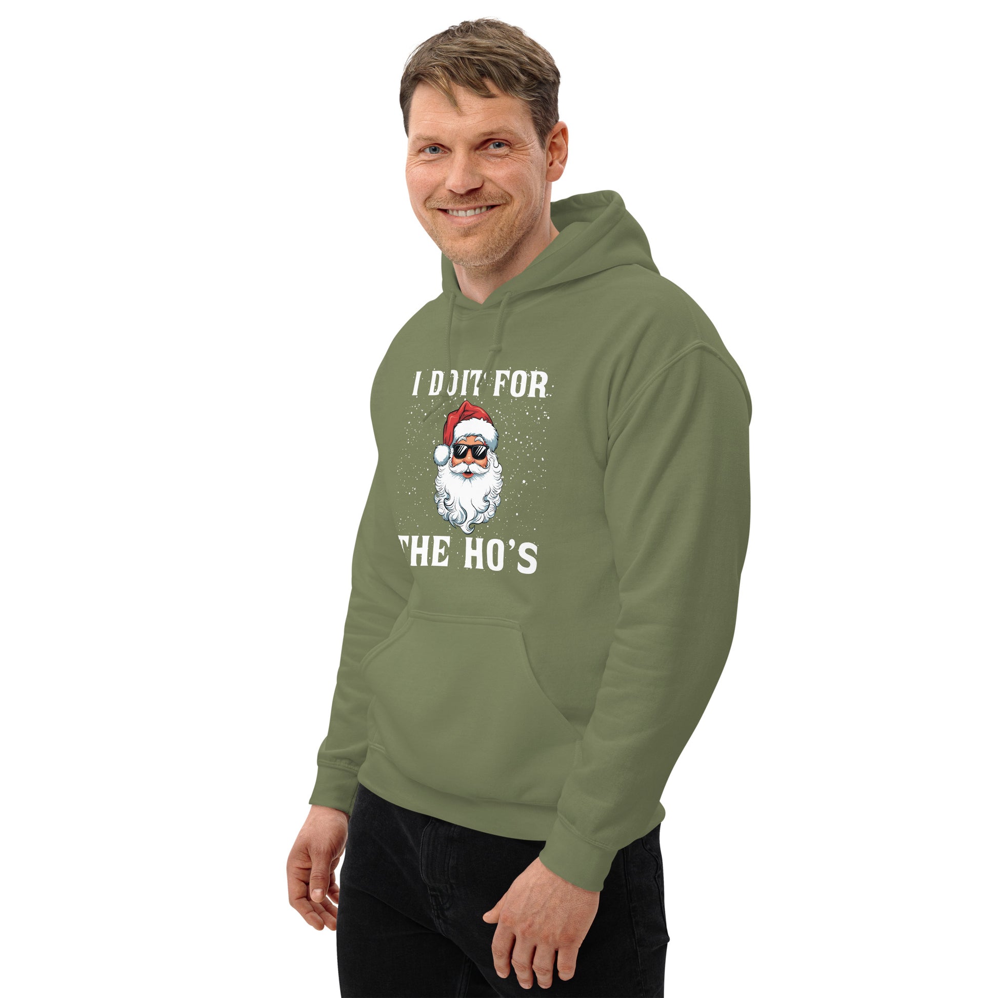 I Do It for the Ho's - Christmas Santa Hoodie - Color: Black