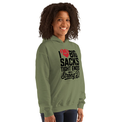 I Love Big Sacks Tight Ends and A Strong D Hoodie (Football Season) - Color: Dark Heather