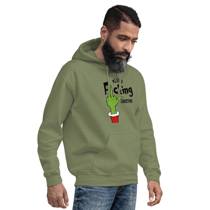 Merry F*cking Christmas Grumpy Middle Finger Hoodie - Color: Red - Unisex Hoodie Gildan 18500