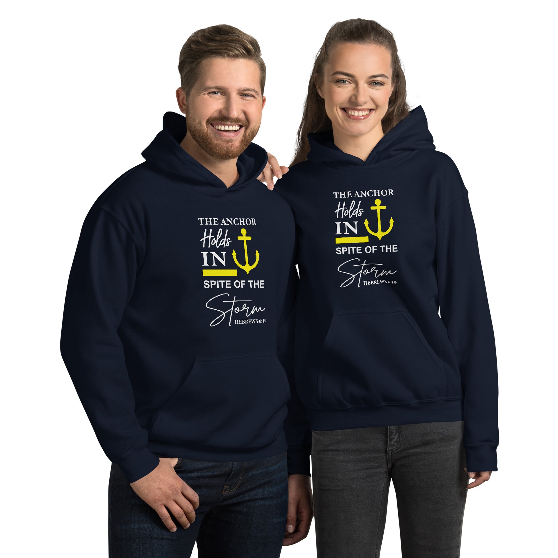 The Anchor Holds in Spite of the Storm (Hebrews 6:19) Hoodie Color: Navy