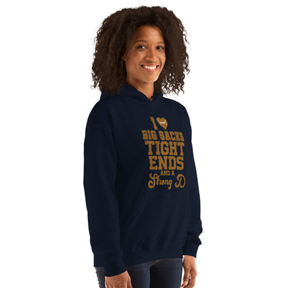 I Heart Big Sacks Tight Ends and A Strong D Hoodie (Football Season) - Color: Black