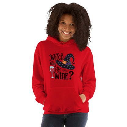 Witch Way To The Wine Hoodie (Halloween Witch) Color: Red