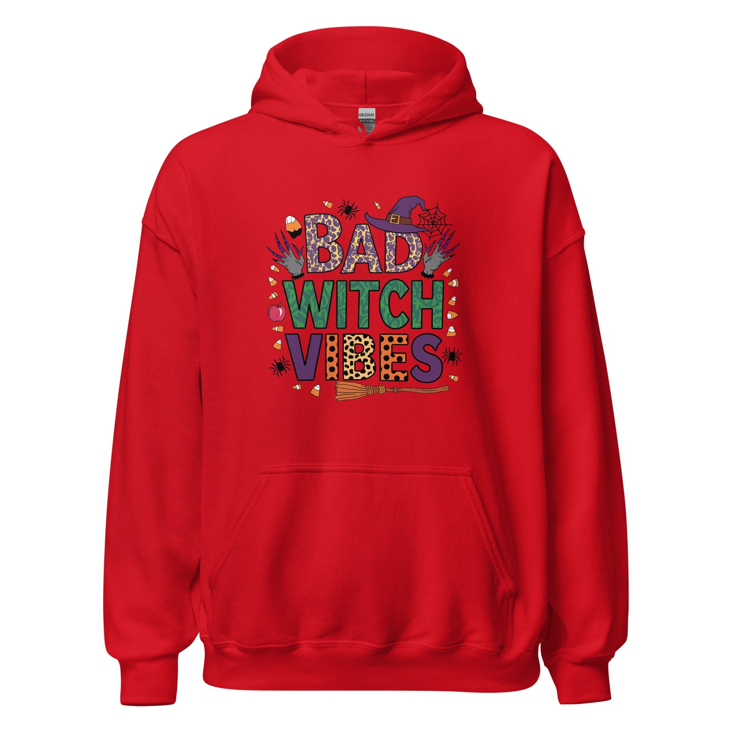 Bad Witch Vibes Hoodie (Halloween Witch) Color: Red