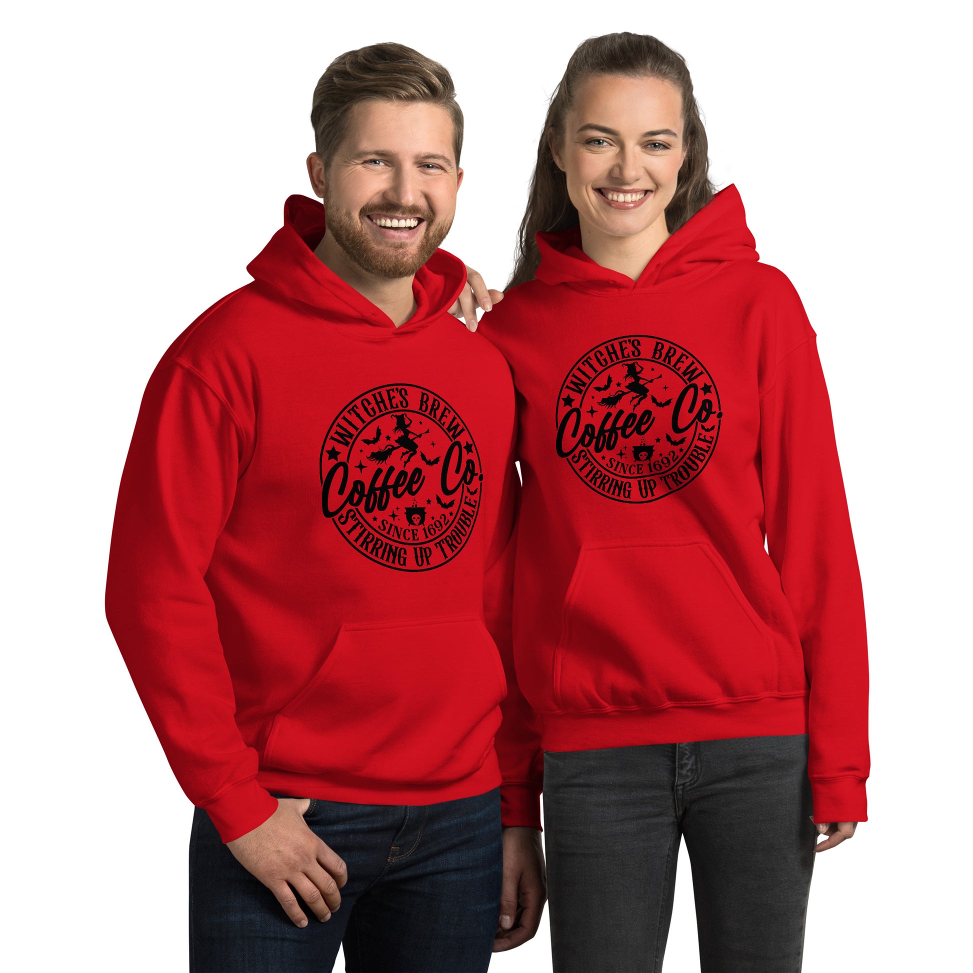 Witches Brew Coffee Co Stirring Up Trouble (Halloween) Hoodie Color: Red