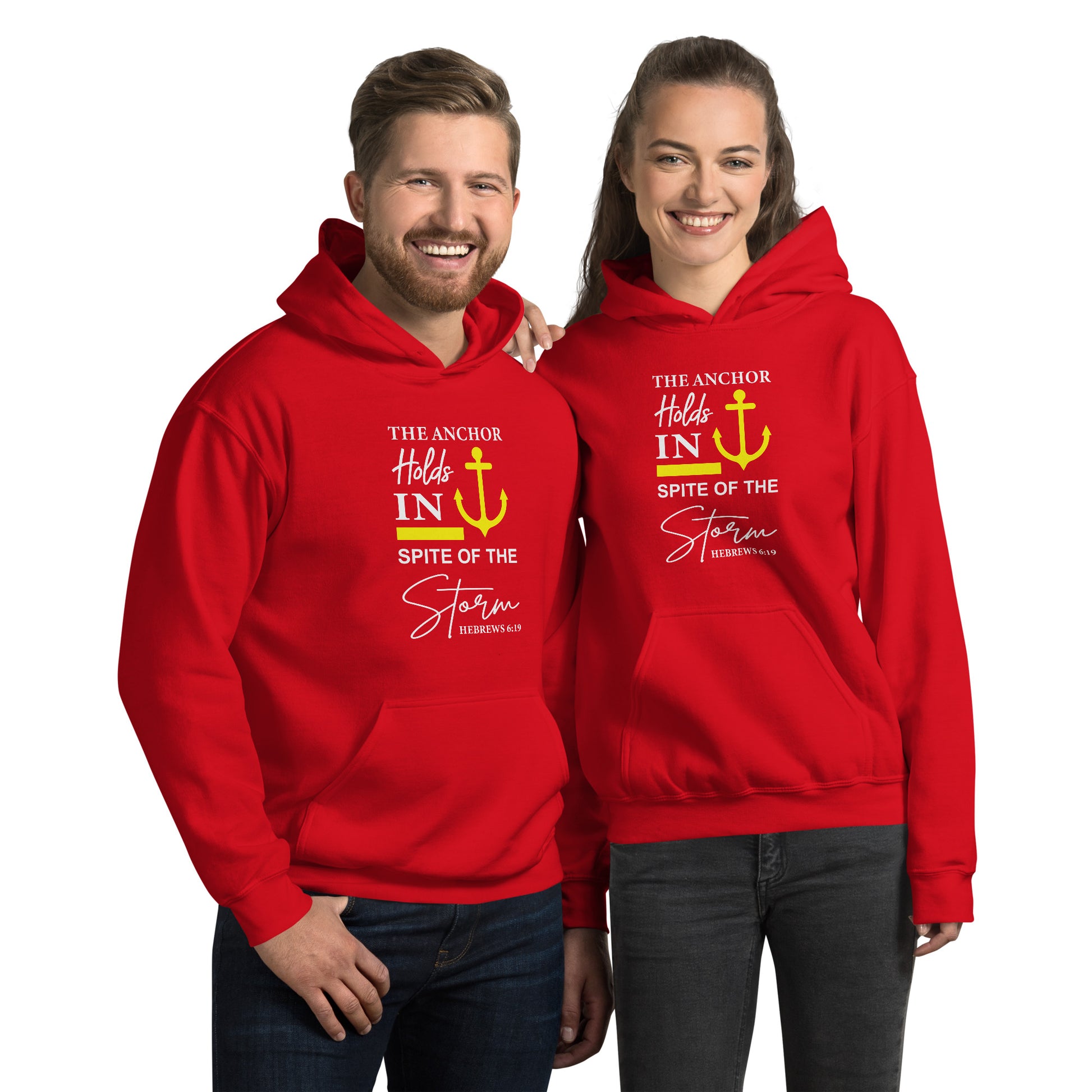 The Anchor Holds in Spite of the Storm (Hebrews 6:19) Hoodie Color: Red