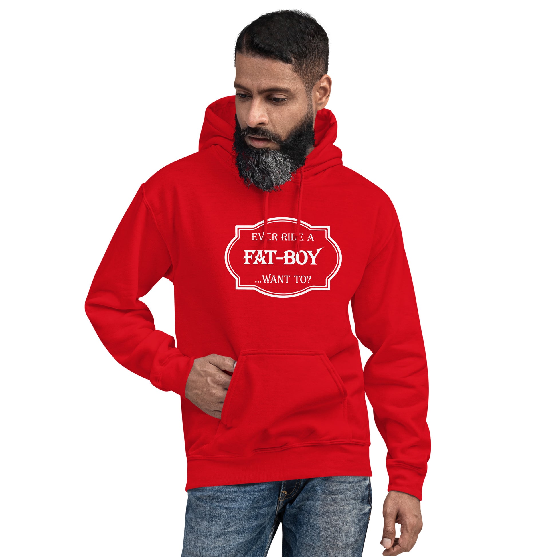 Ever Ride a Fat Boy... Want to? (Motorcycle) Hoodie - Color: Red