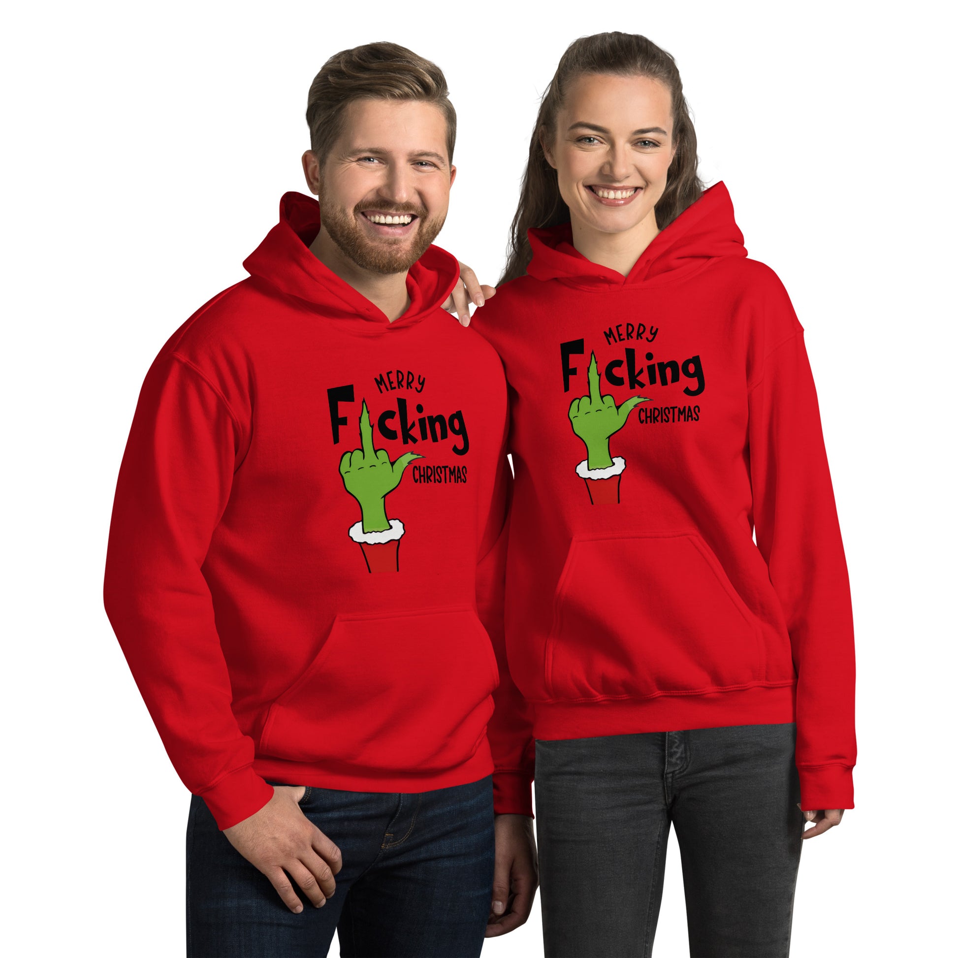 Merry F*cking Christmas Grumpy Middle Finger Hoodie - Color: Red - Unisex Hoodie Gildan 18500