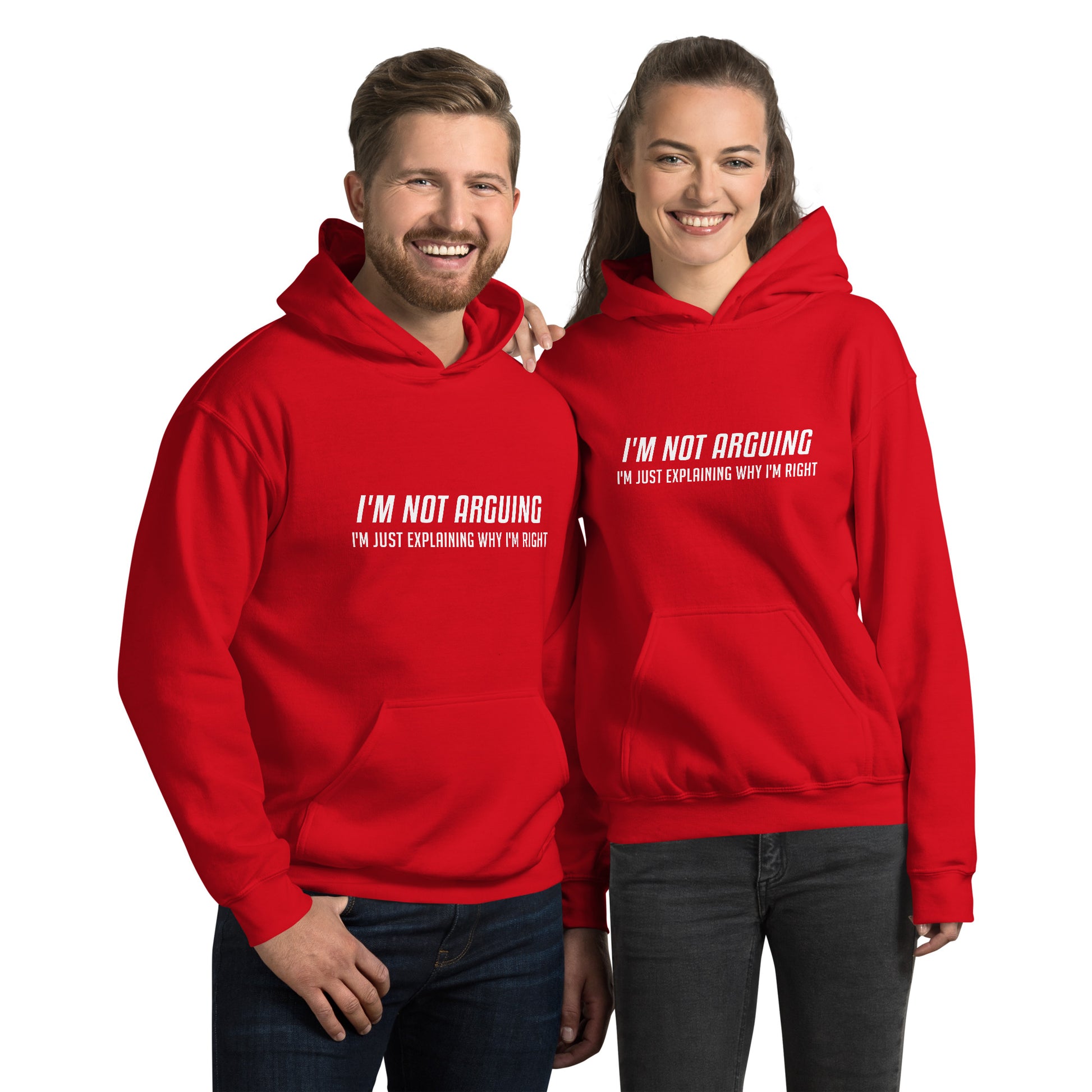 I'm Not Arguing I'm Just Explaining Why I'm Right Hoodie in White Letters - Color: Red