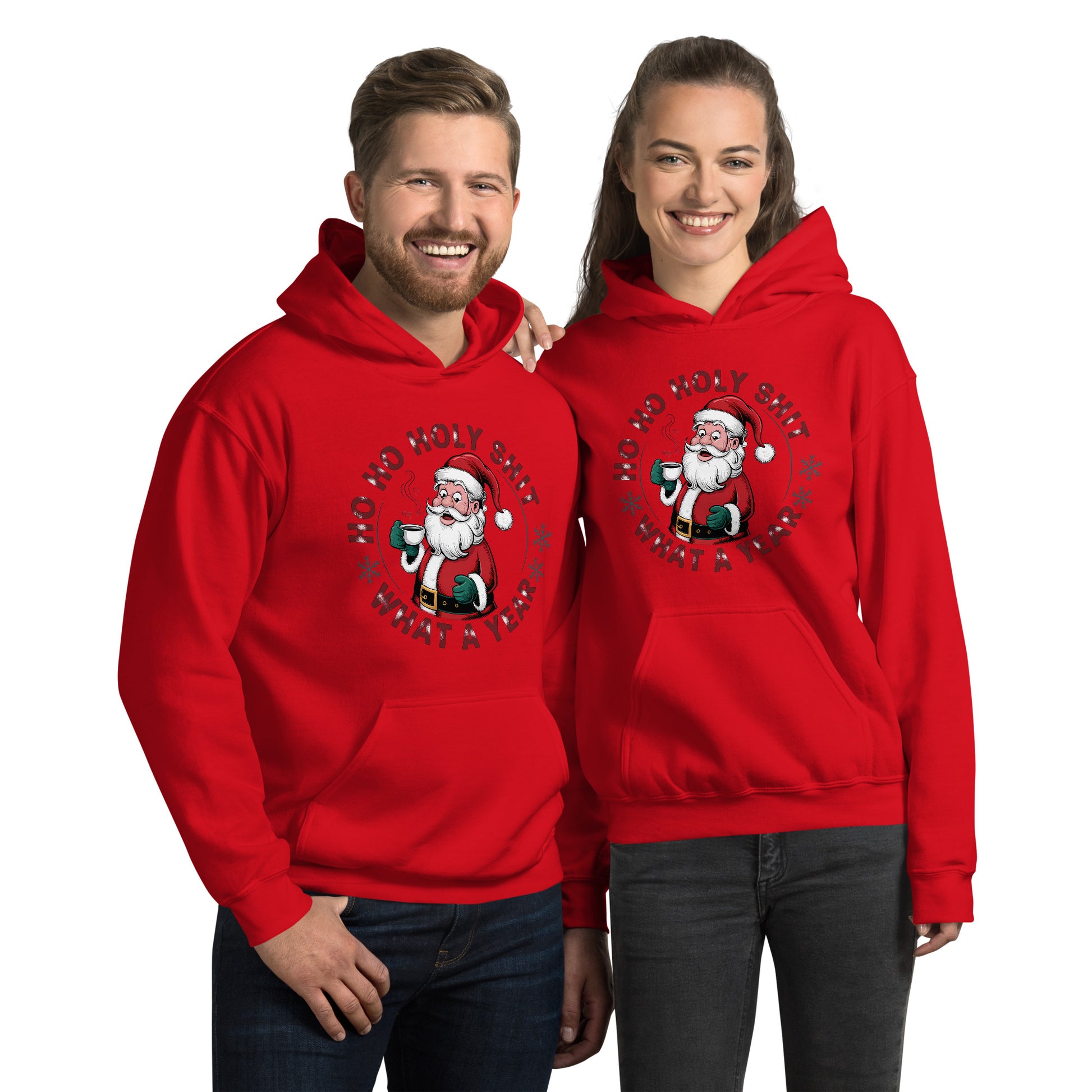 Ho Ho Holy Shit What A Year (Funny Christmas Santa) Hoodie - Color: Red