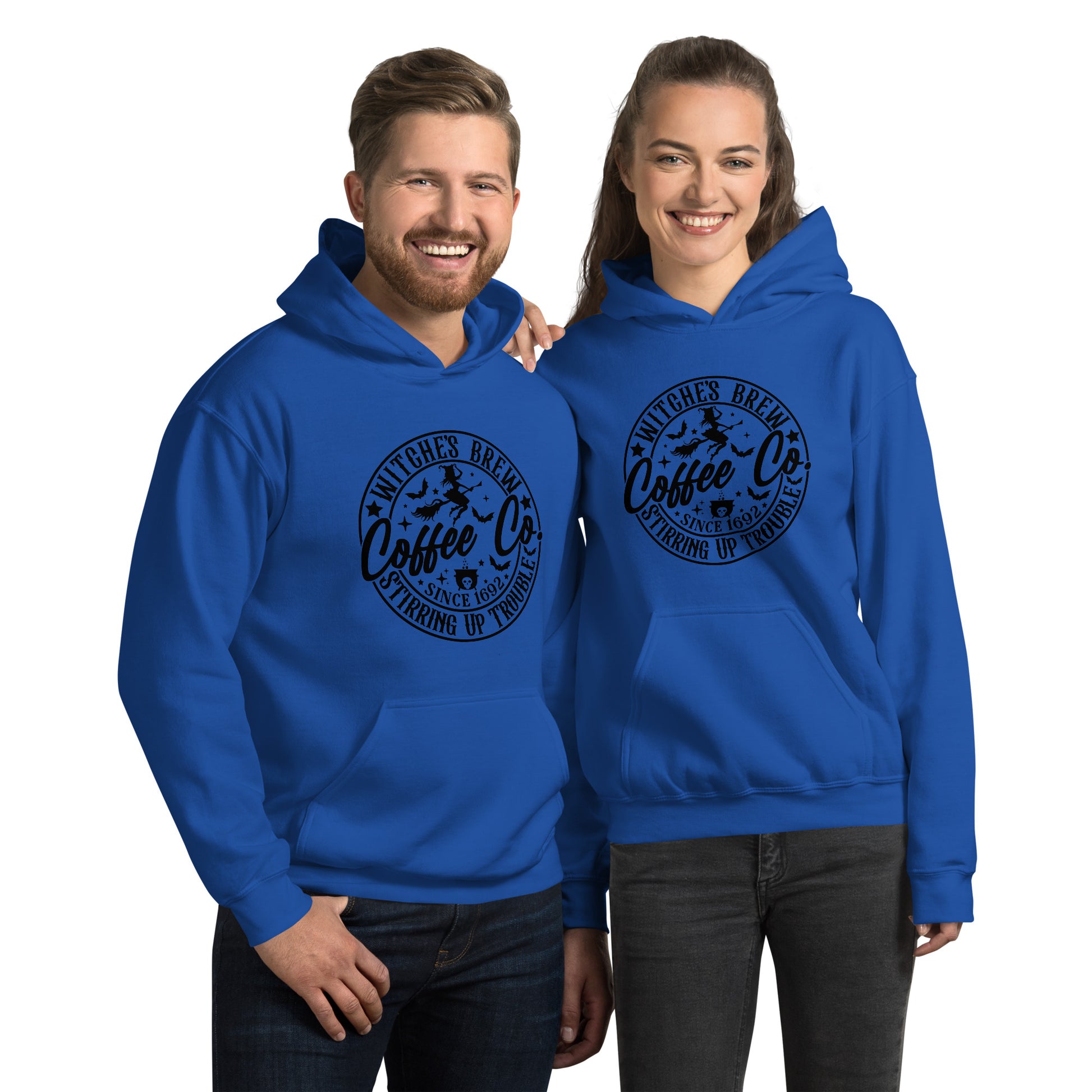 Witches Brew Coffee Co Stirring Up Trouble (Halloween) Hoodie Color: Royal