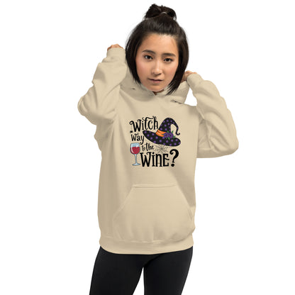 Witch Way To The Wine Hoodie (Halloween Witch) Color: Red