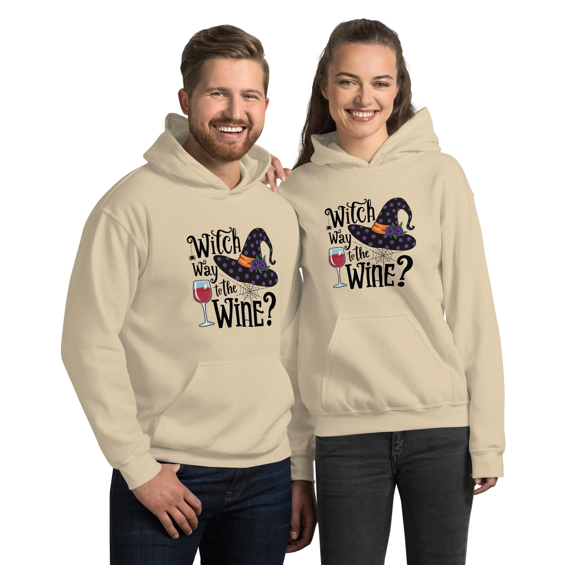 Witch Way To The Wine Hoodie (Halloween Witch) Color: Sand