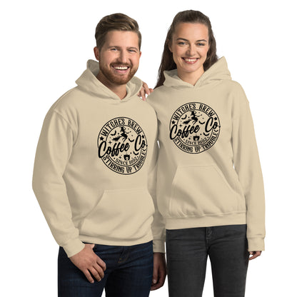 Witches Brew Coffee Co Stirring Up Trouble (Halloween) Hoodie Color: Sand