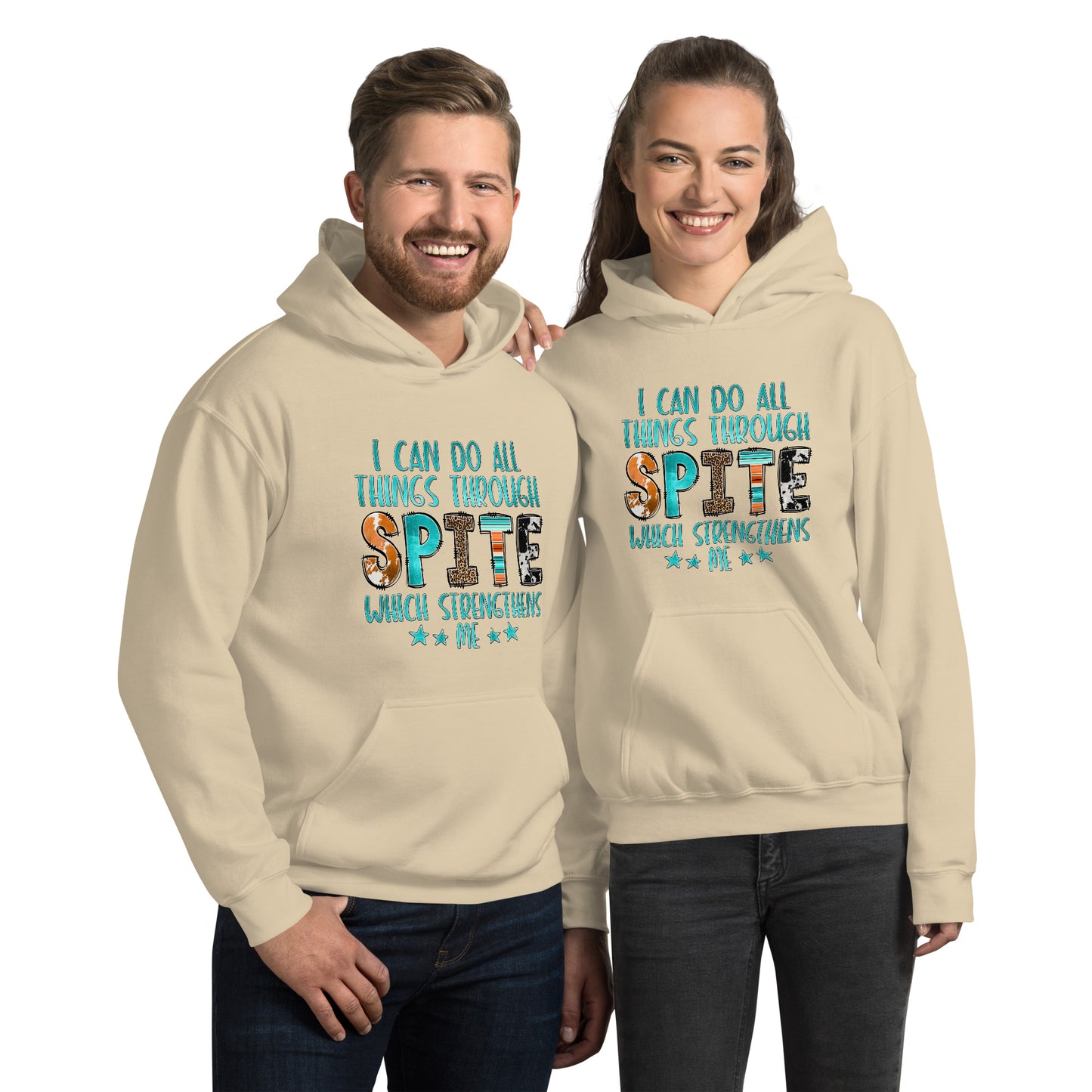 I Can Do All Things Through Spite Which Strengthens Me Hoodie Color: Sand