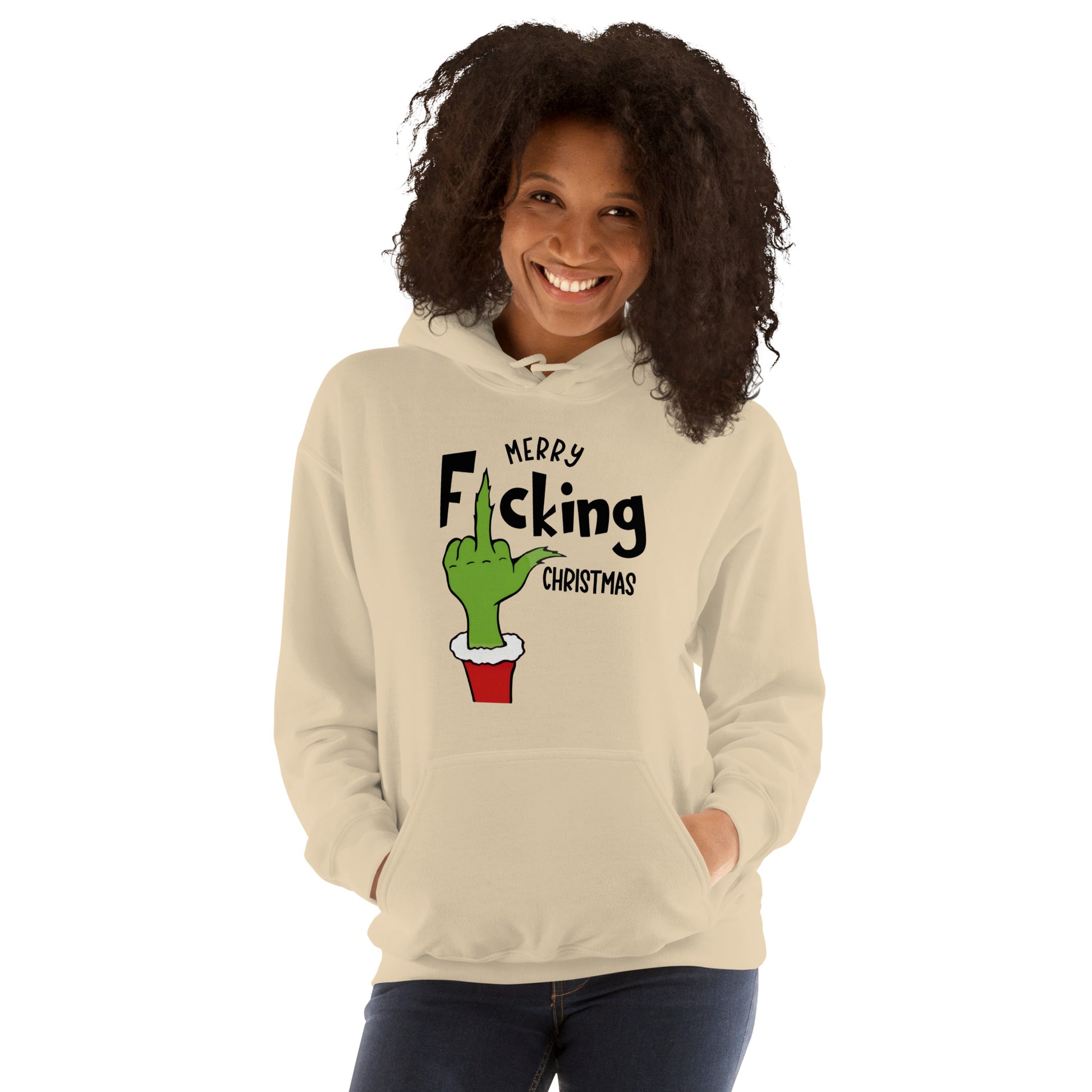 Merry F*cking Christmas Grumpy Middle Finger Hoodie - Color: Red - Unisex Hoodie Gildan 18500