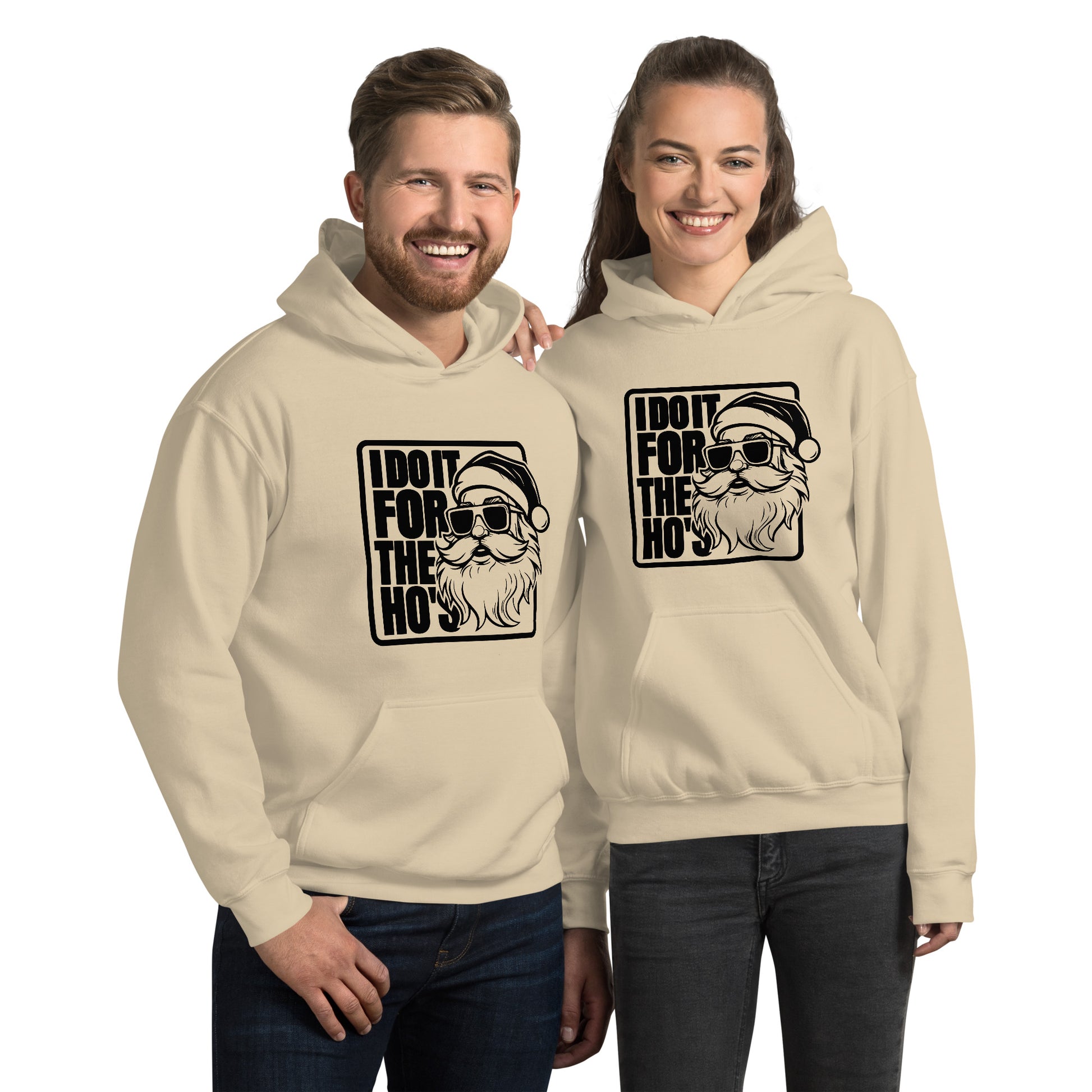 Funny Christmas Tee - Santa says I Do It for the Ho's Hoodie - Color: Sand