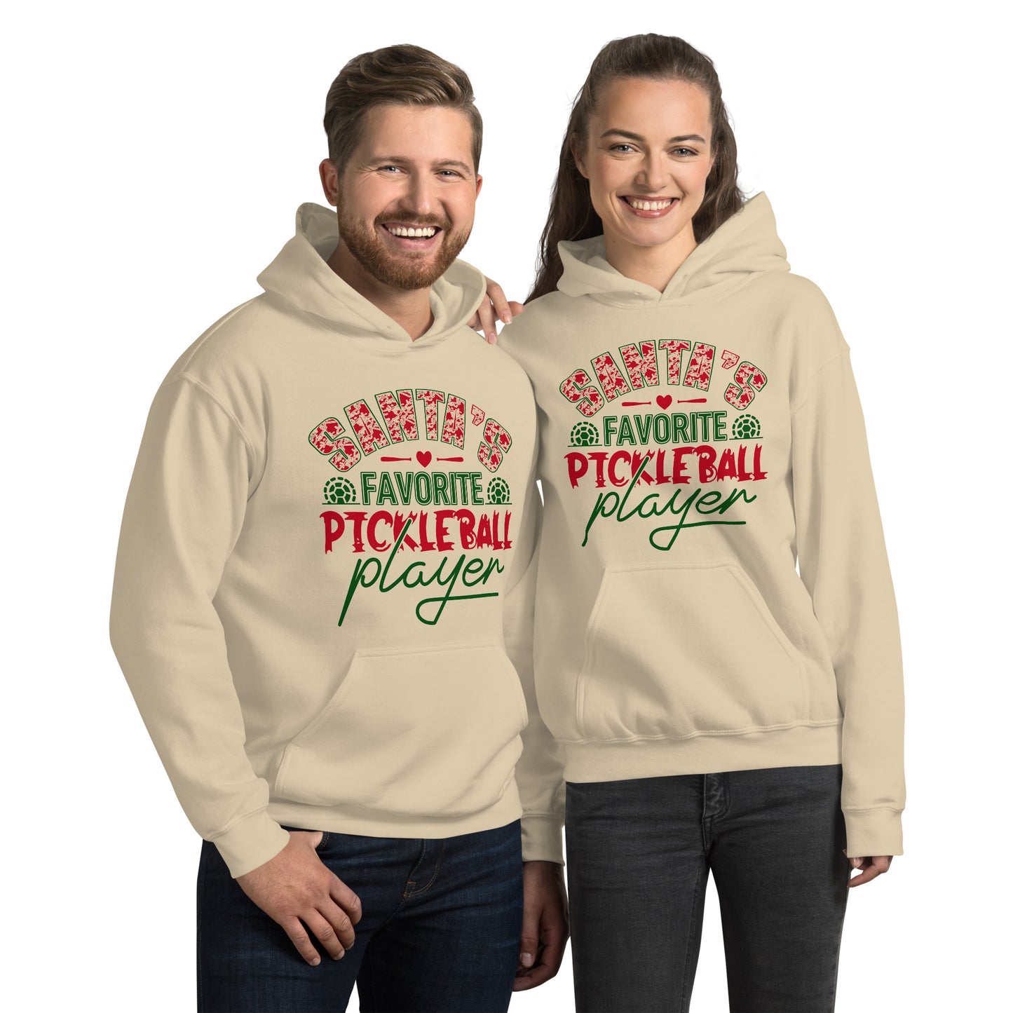 Santa's Favorite Pickleball Player Hoodie - Color: Sand