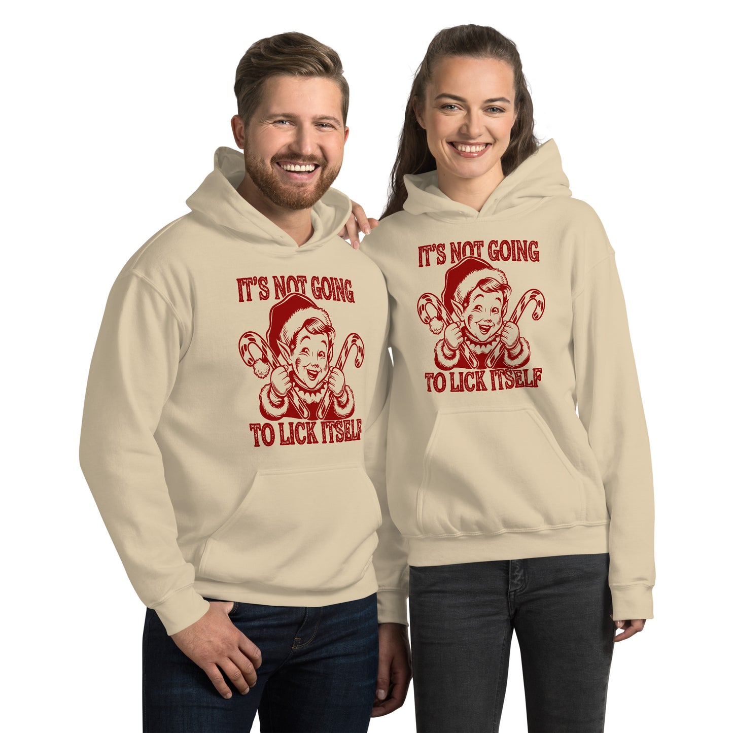 It's Not Going To Lick Itself (Naughty Christmas Elf) Hoodie - Color: Sand