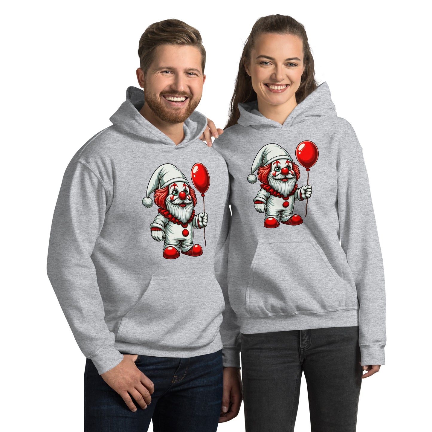 Scary Gnome with Red Balloon Hoodie Color: Sport Grey