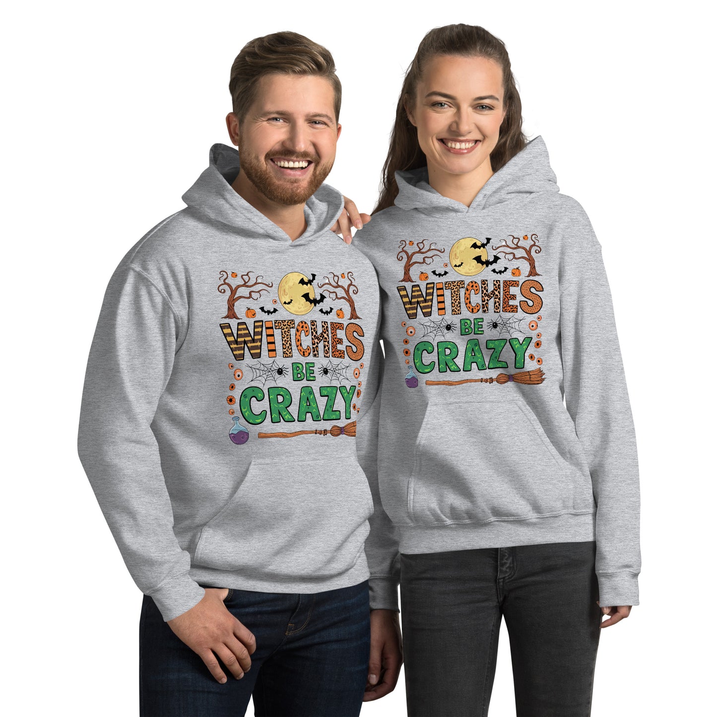 Witches Be Crazy Hoodie (Halloween Witch) Color: Sport Grey