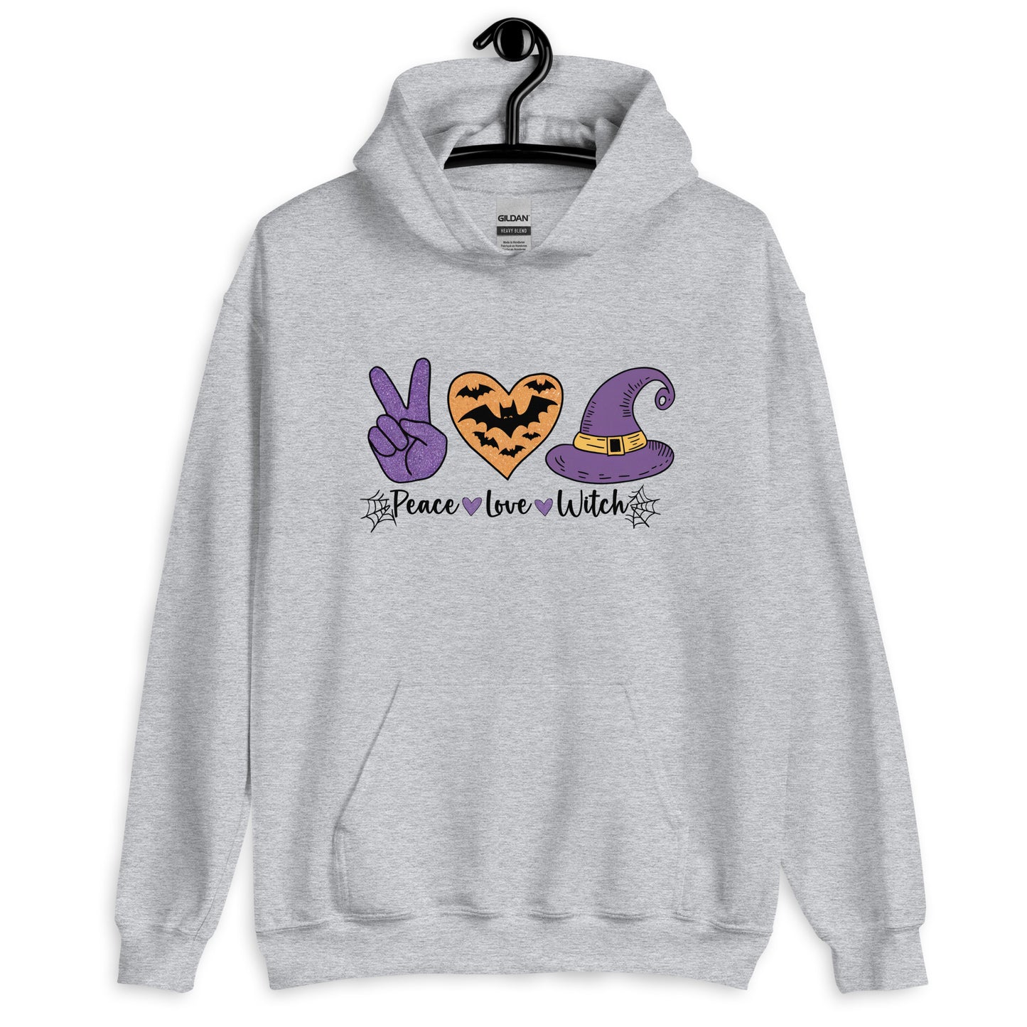 Peace Love Witch Hoodie (Halloween Witch) Color: Sport Grey