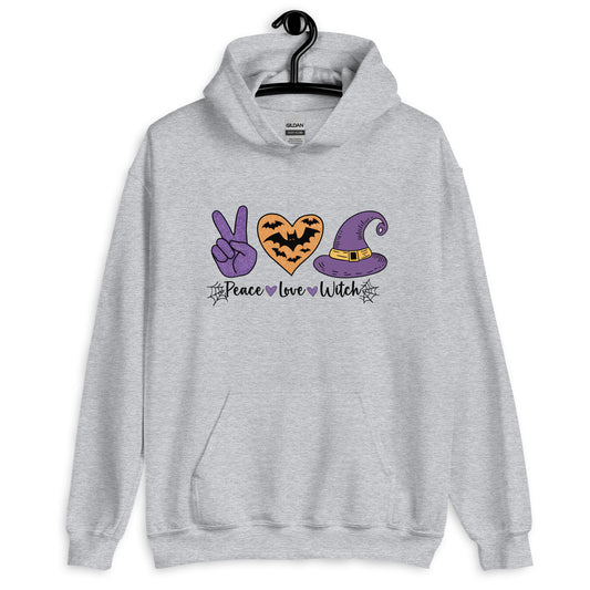 Peace Love Witch Hoodie (Halloween Witch) Color: Sport Grey