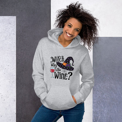 Witch Way To The Wine Hoodie (Halloween Witch) Color: Red