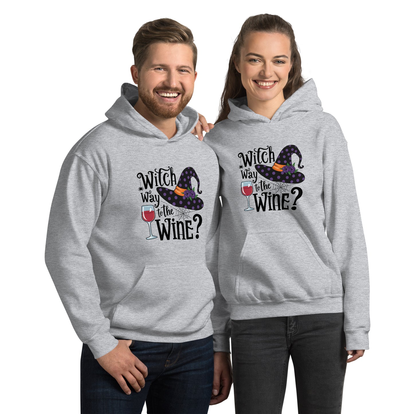 Witch Way To The Wine Hoodie (Halloween Witch) Color: Sport Grey