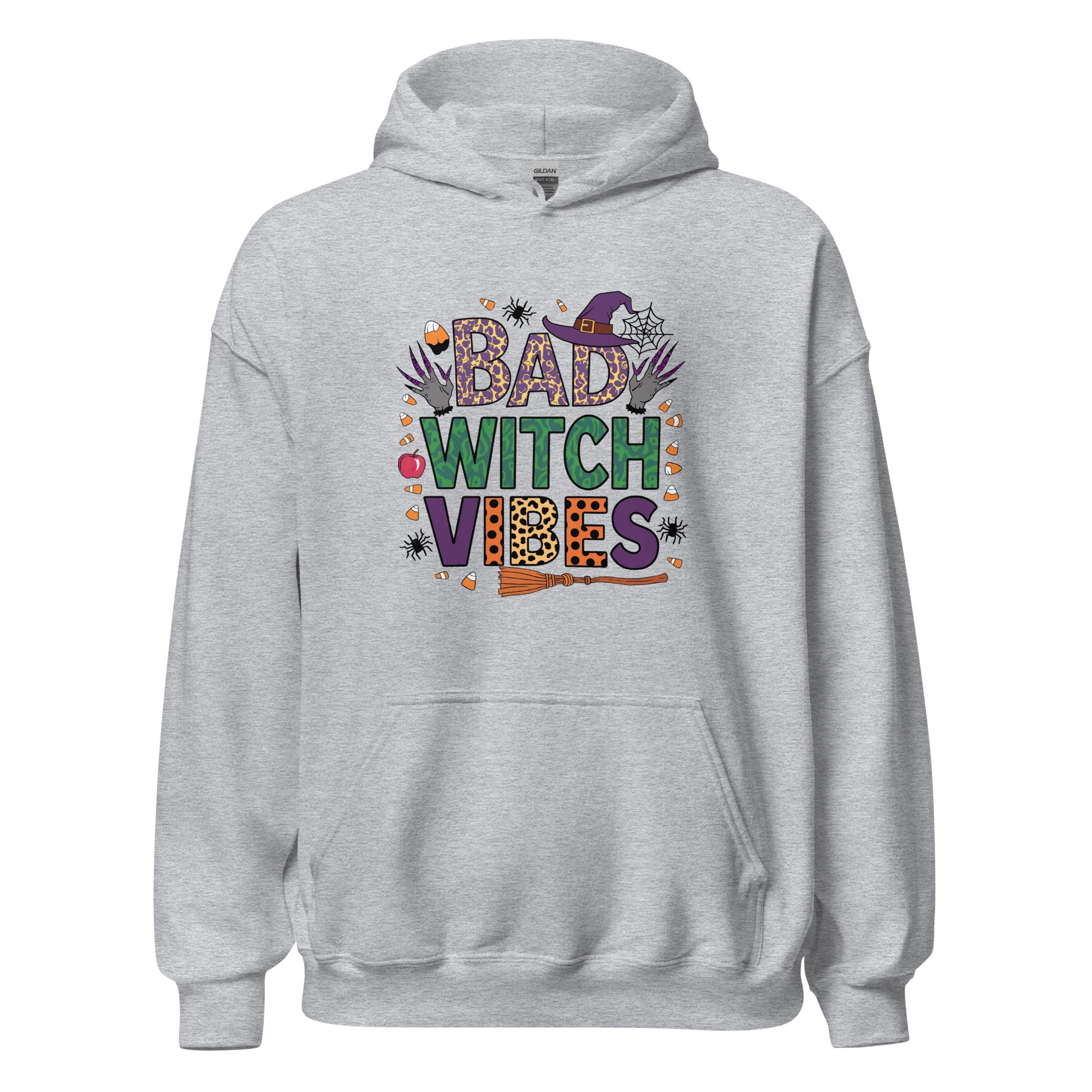 Bad Witch Vibes Hoodie (Halloween Witch) Color: Sport Grey