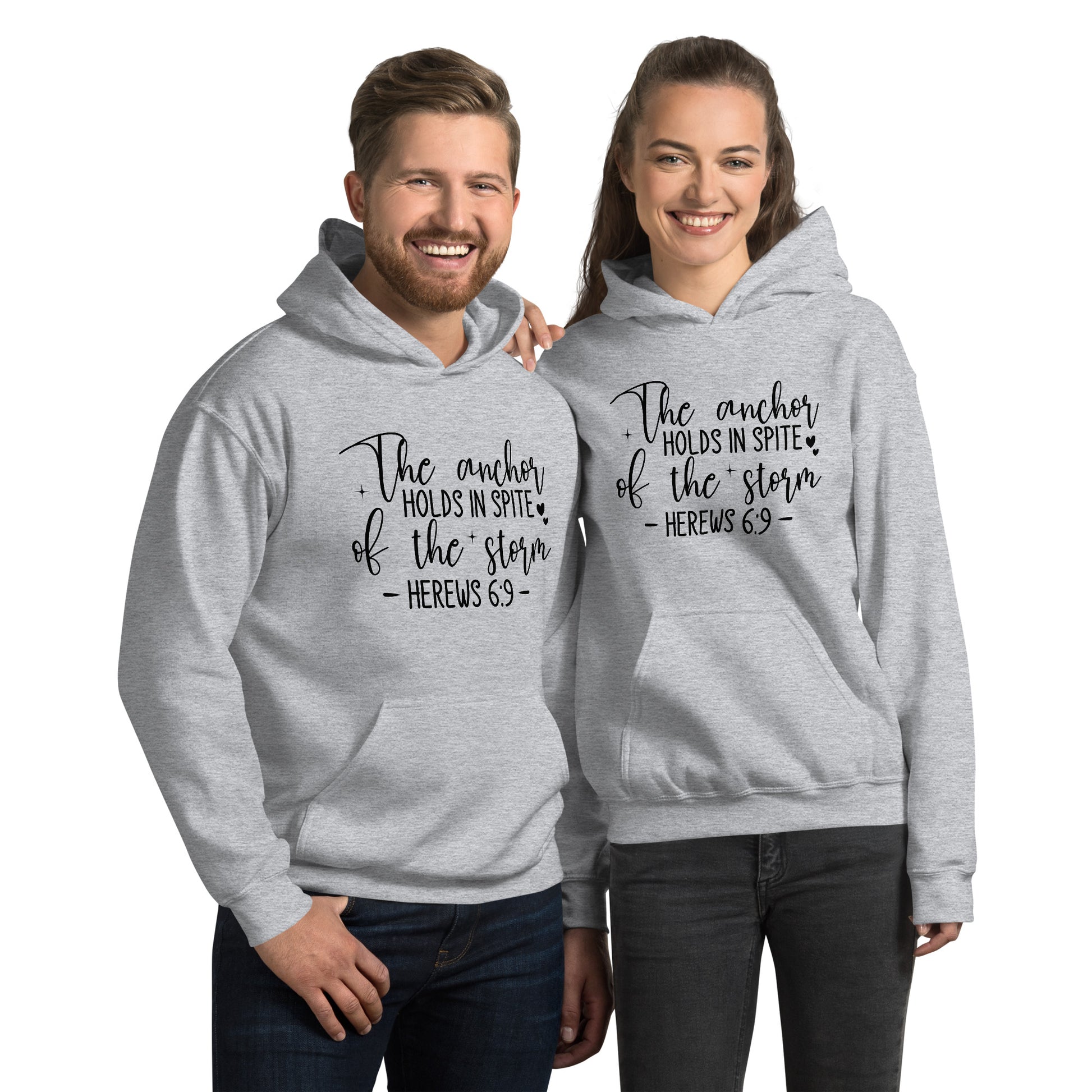 The Anchor Holds in Spit of the Storm (Hebrews 6:9) Hoodie Color: Sport Grey