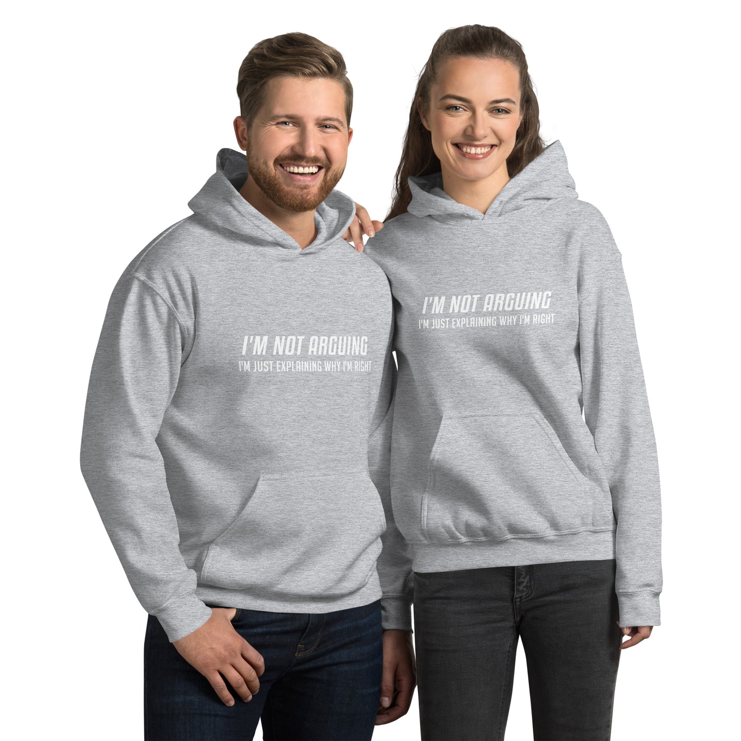 I'm Not Arguing I'm Just Explaining Why I'm Right Hoodie in White Letters - Color: Sport Grey