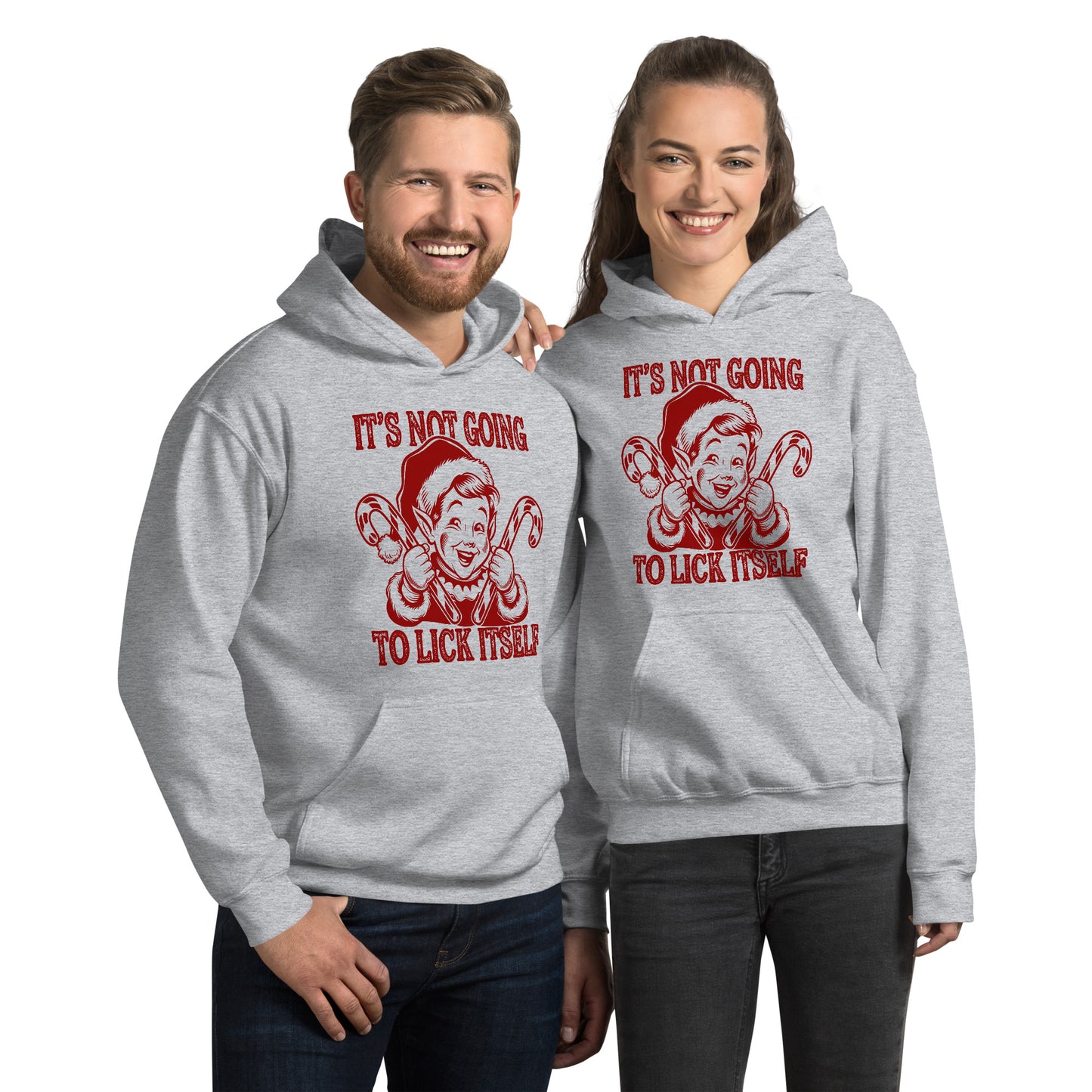 It's Not Going To Lick Itself (Naughty Christmas Elf) Hoodie - Color: Sport Grey