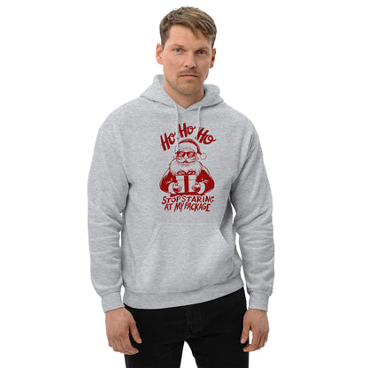 Ho Ho Ho Stop Staring At My Package (Funny Santa) Hoodie - Color: Sport Grey