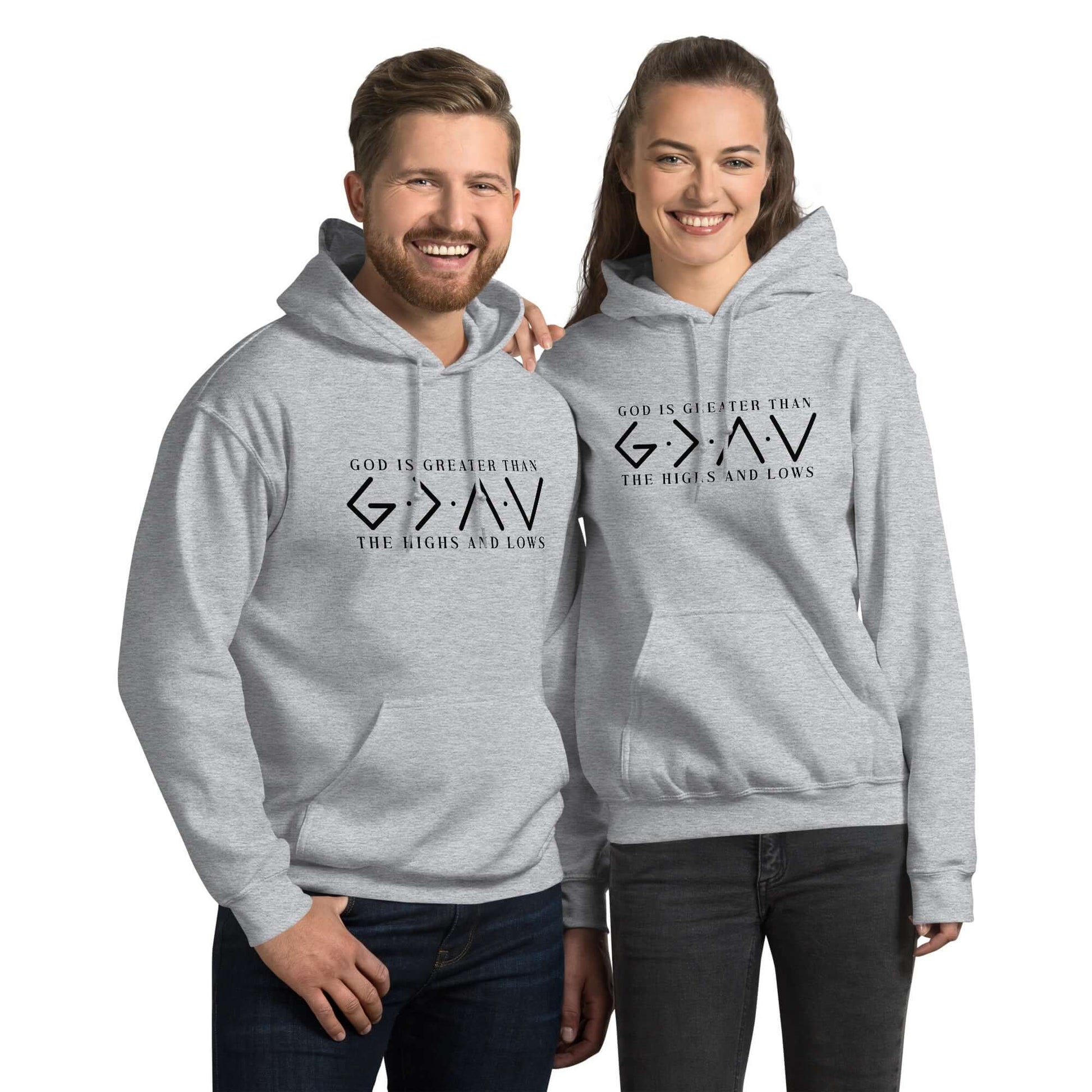 God is Greater Hoodie – Faith Symbol Pullover Color: Sport Grey