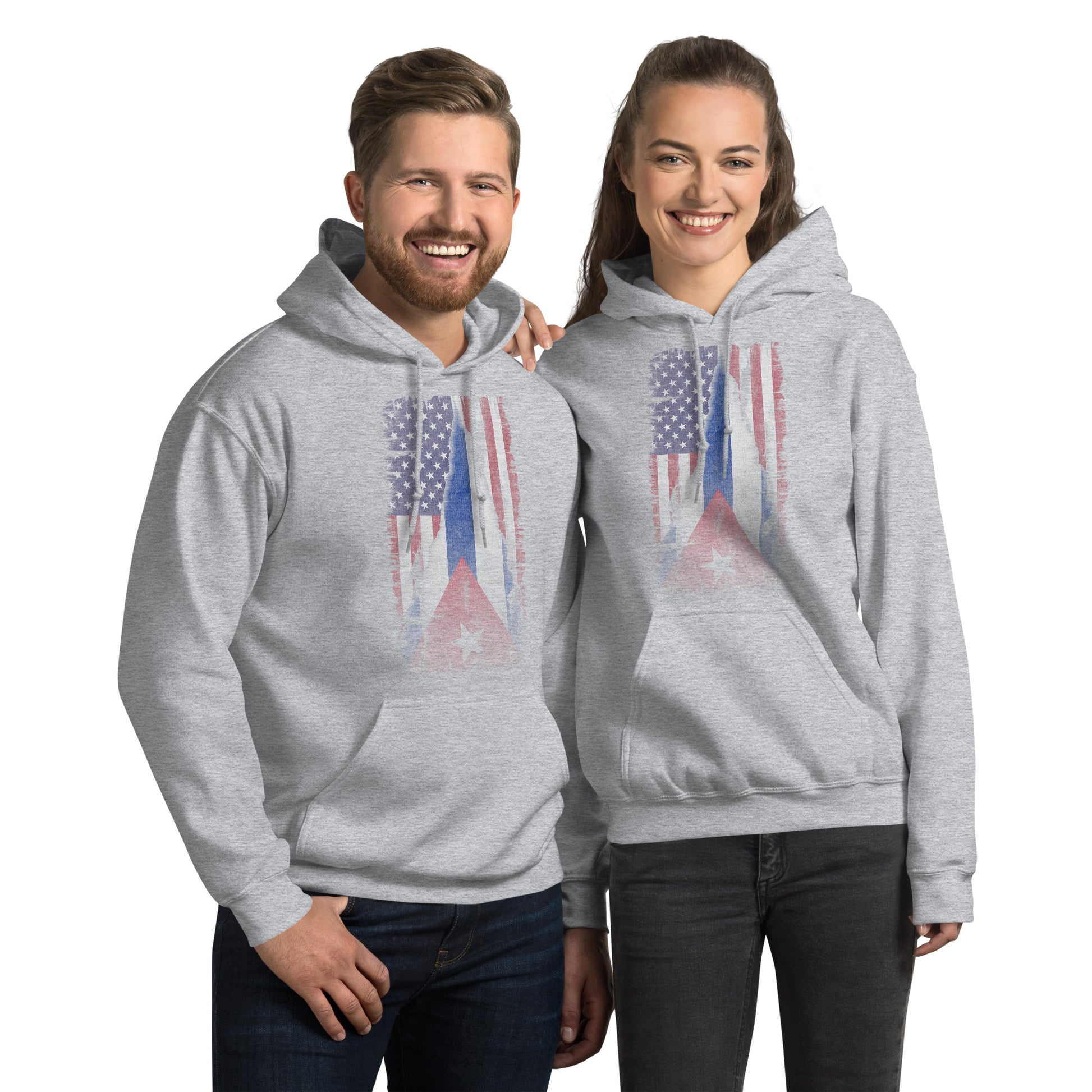 Cuban American Flag Hoodie – Vintage Dual Heritage Color: Sport Grey