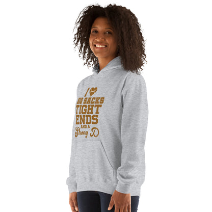 I Heart Big Sacks Tight Ends and A Strong D Hoodie (Football Season) - Color: Black