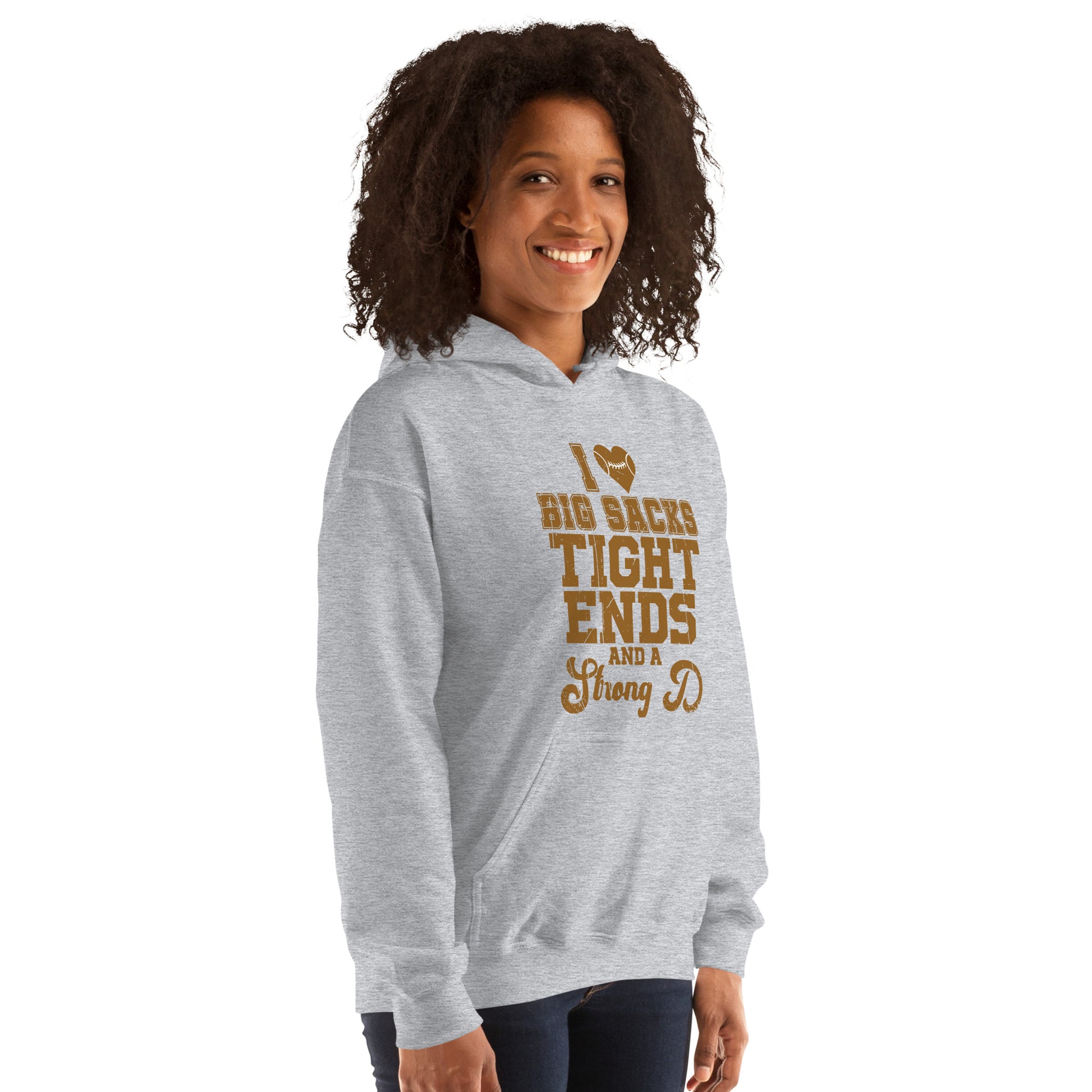 I Heart Big Sacks Tight Ends and A Strong D Hoodie (Football Season) - Color: Black