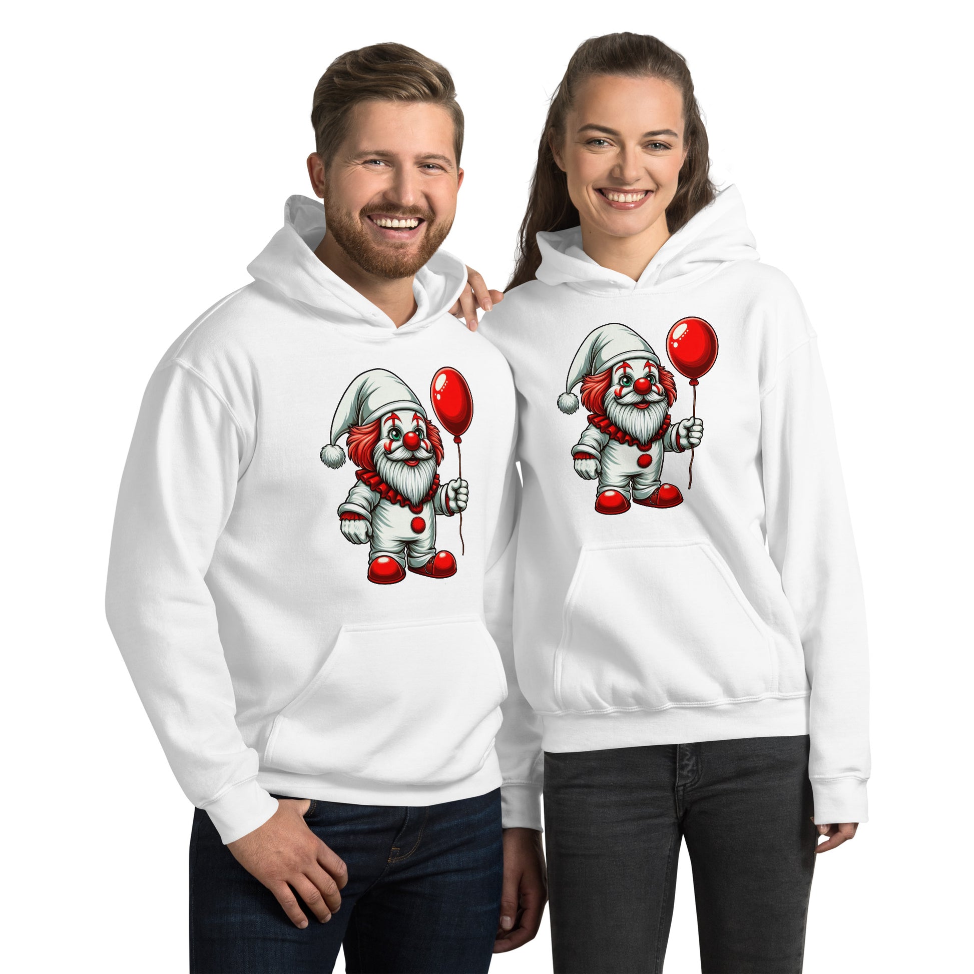 Scary Gnome with Red Balloon Hoodie Color: White