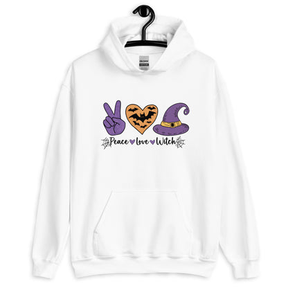 Peace Love Witch Hoodie (Halloween Witch) Color: White