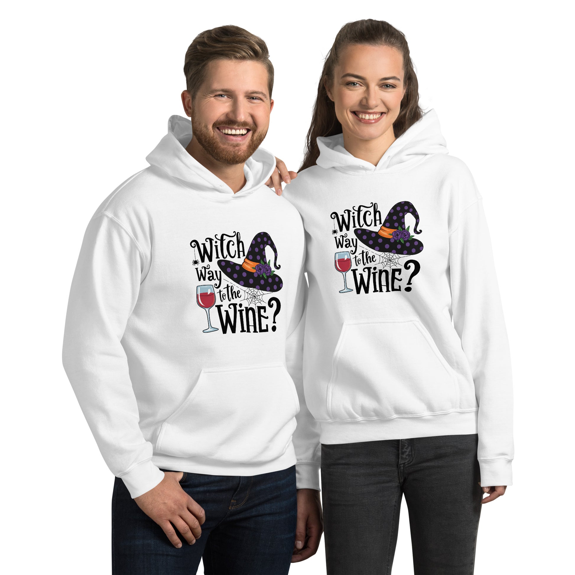 Witch Way To The Wine Hoodie (Halloween Witch) Color: White