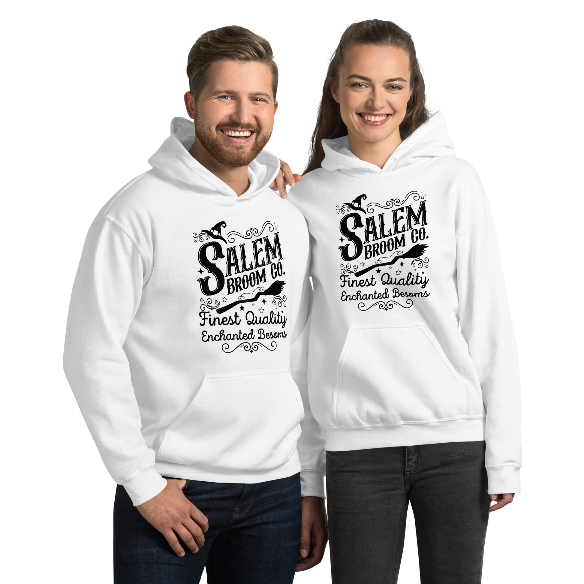 Salem Broom Co Finest Quality Enchanted Besoms (Halloween) Hoodie Color: White