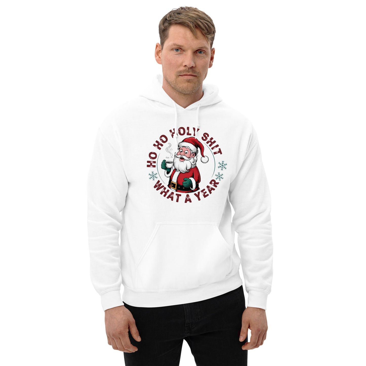 Ho Ho Holy Shit What A Year (Funny Christmas Santa) Hoodie - Color: Red