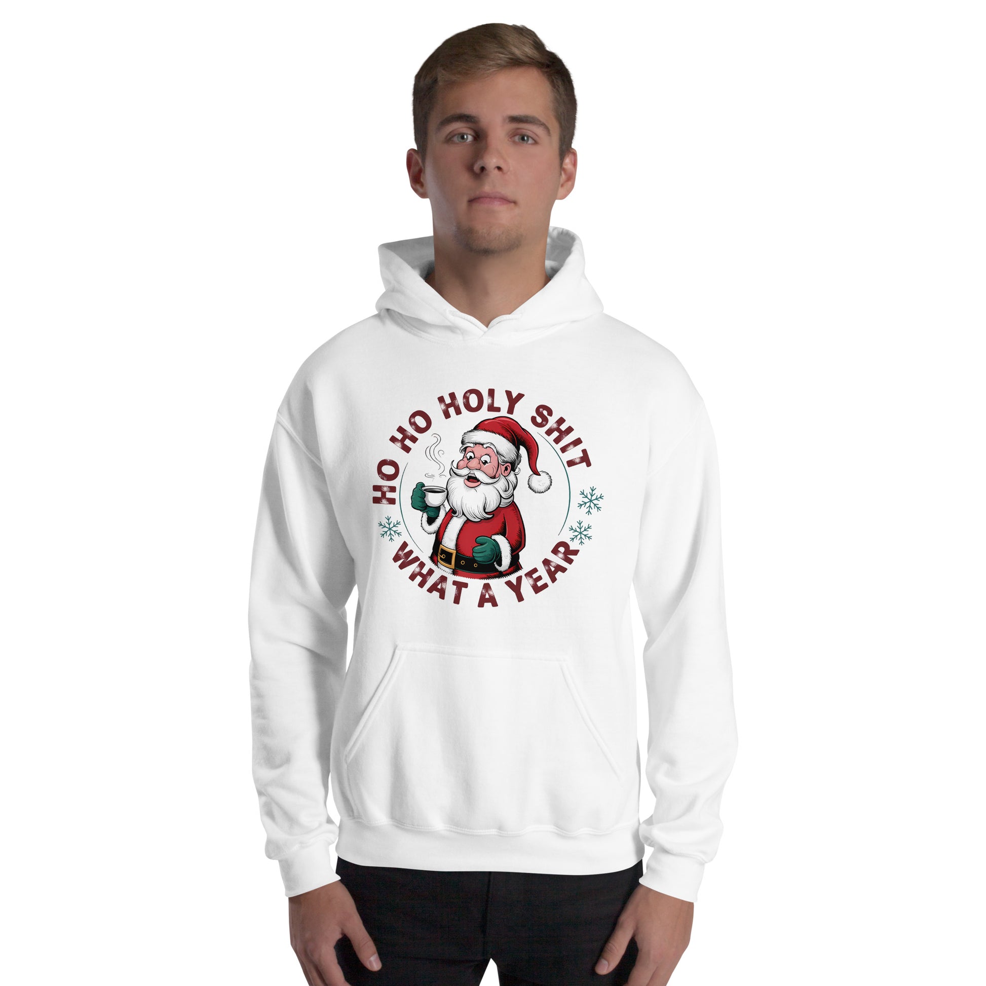 Ho Ho Holy Shit What A Year (Funny Christmas Santa) Hoodie - Color: Red